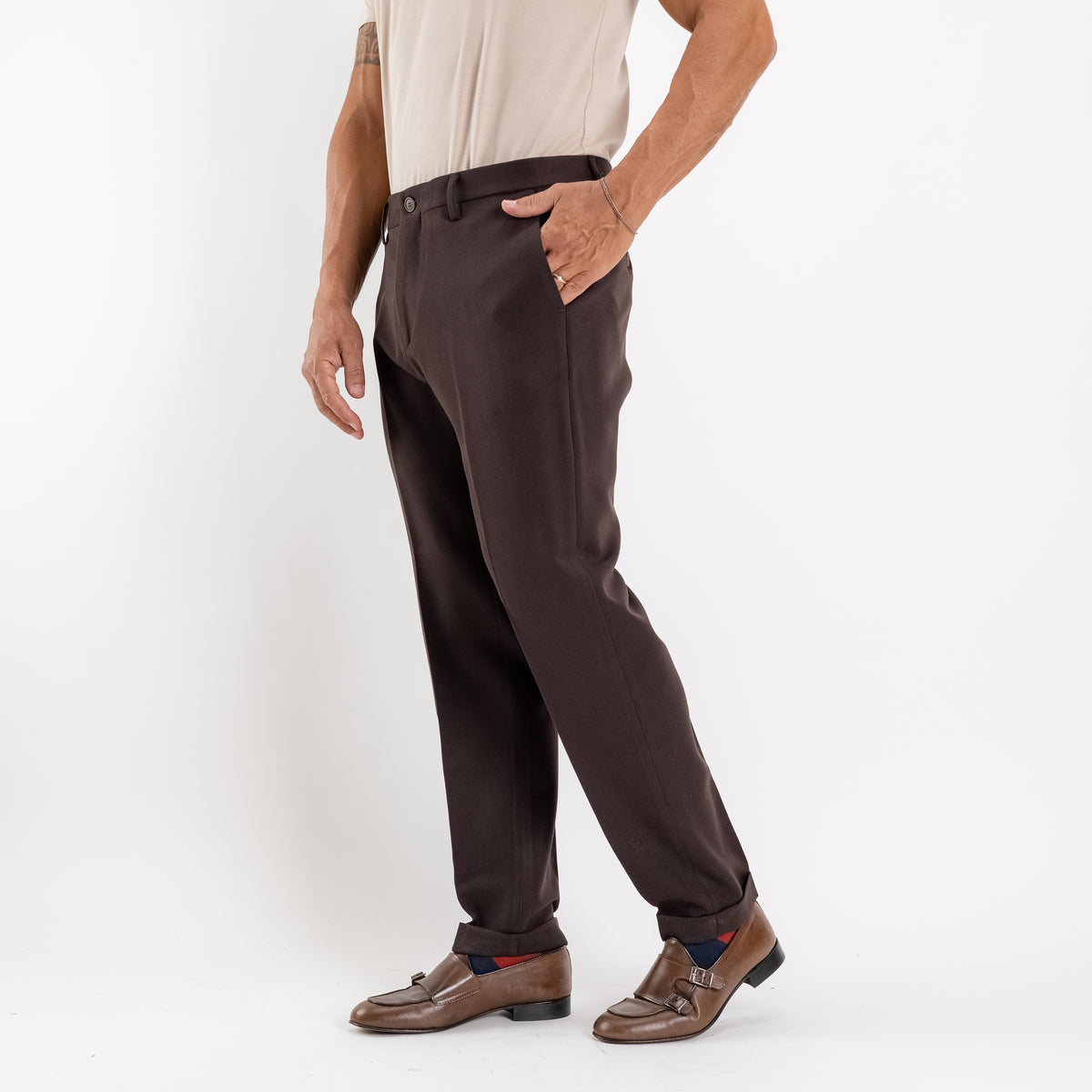 Chino-broek slim fit - Donkerbruin