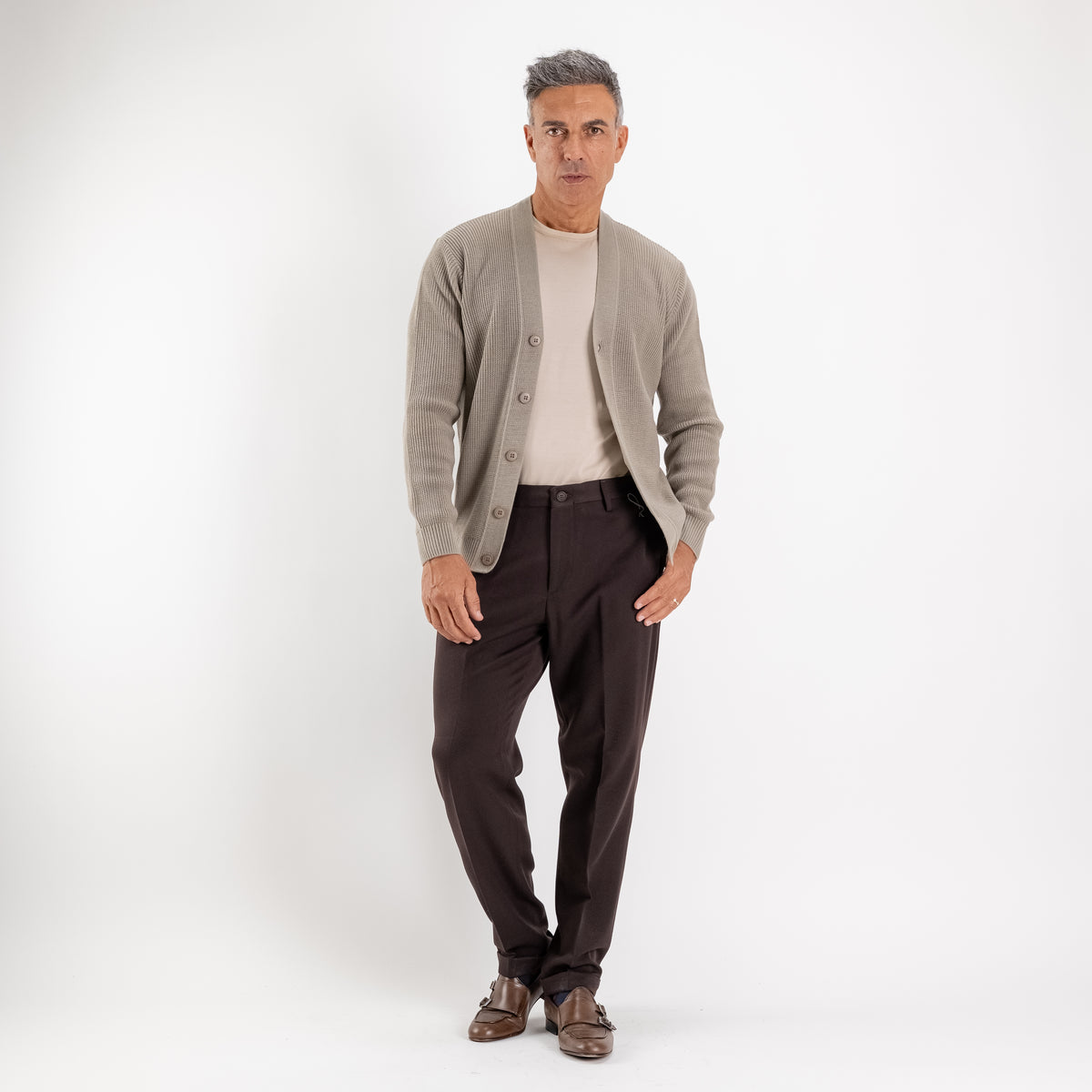 Cardigan scollo a V - Fango