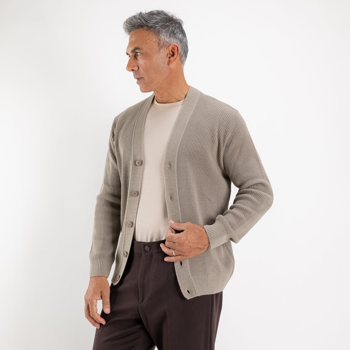 Cardigan scollo a V - Fango