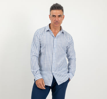 Camicia in lino a rigo largo - Blu Notte
