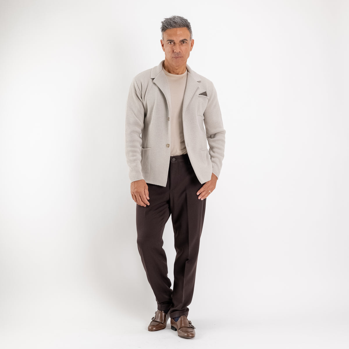 Einreihige Strickjacke – Beige