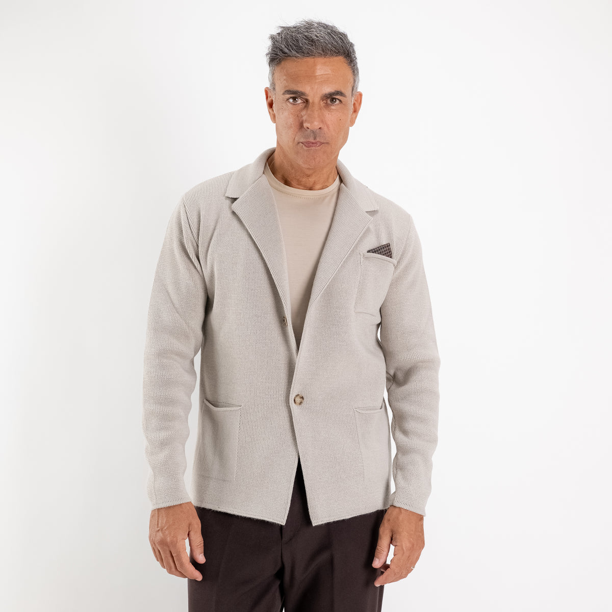 Einreihige Strickjacke – Beige