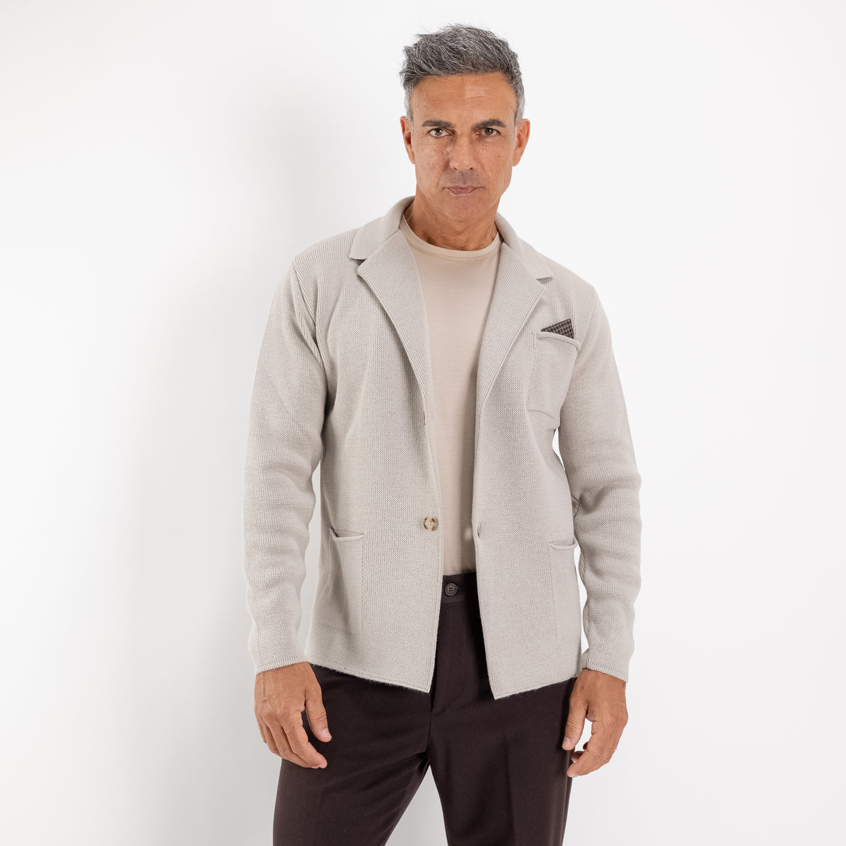 Einreihige Strickjacke – Beige