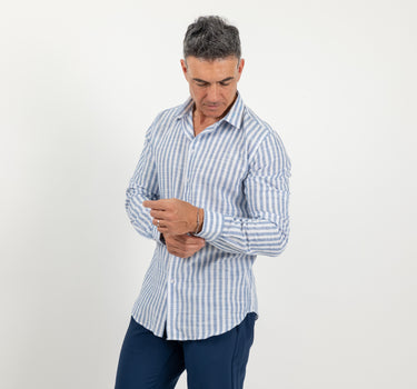 Camicia in lino a rigo largo - Blu Notte