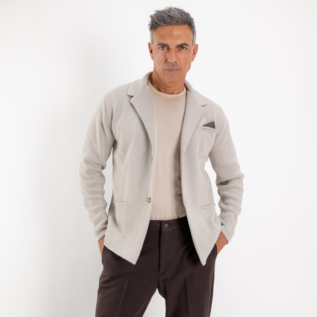 Einreihige Strickjacke – Beige