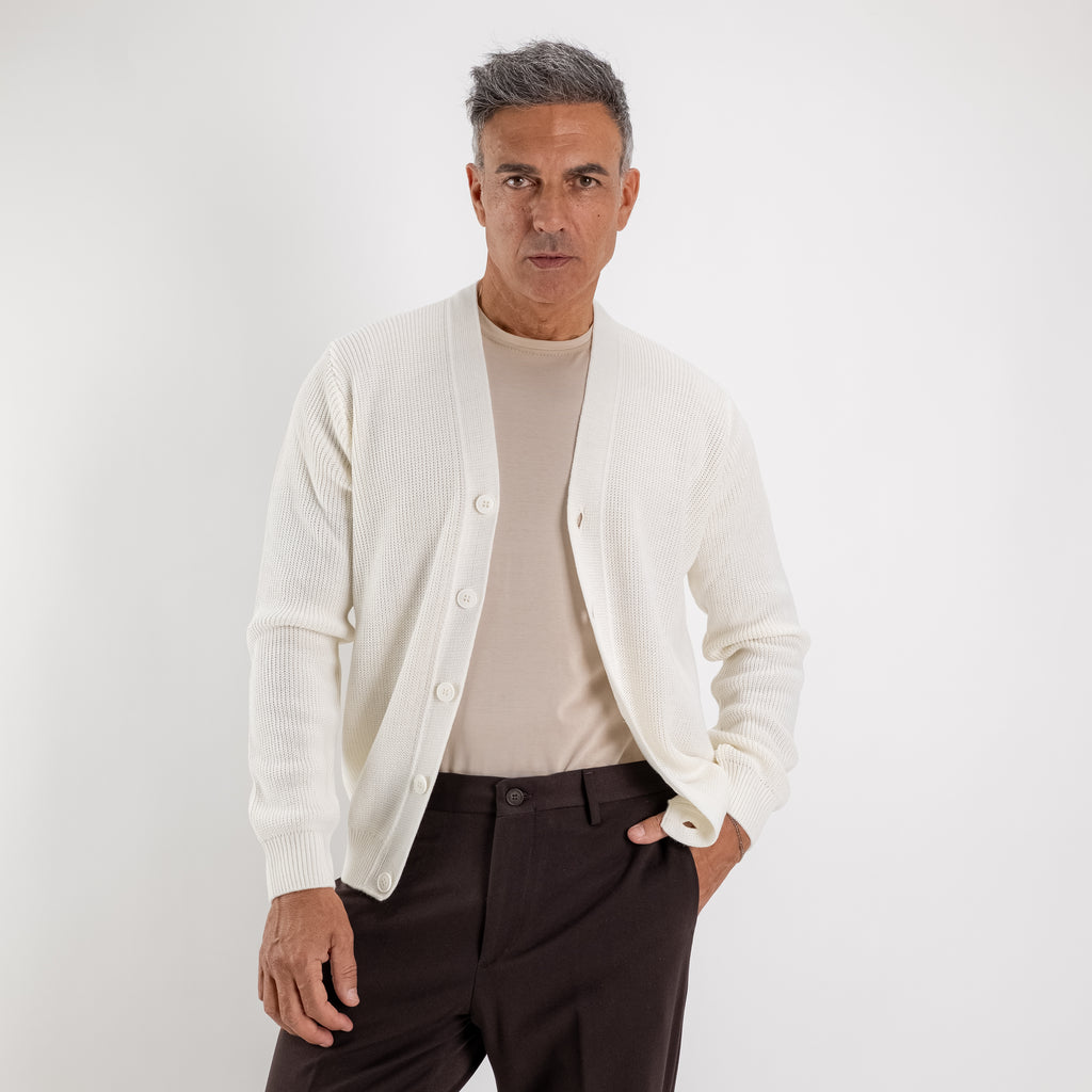 Cardigan scollo a V - Panna