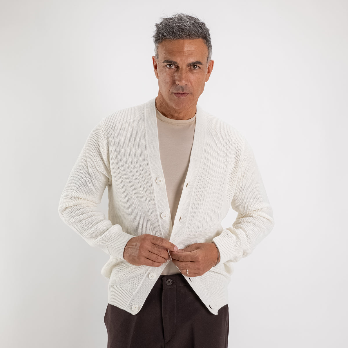 Cardigan scollo a V - Panna