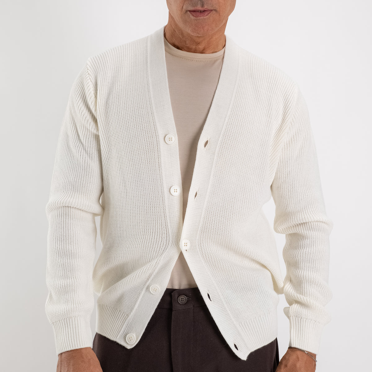 Cardigan scollo a V - Panna