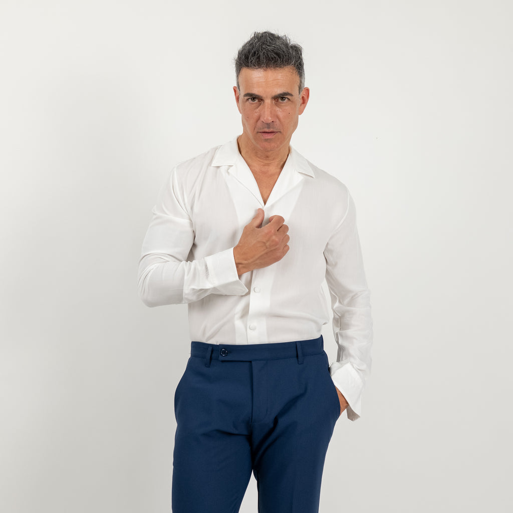 Viscose Shirt with Covered Buttons - White