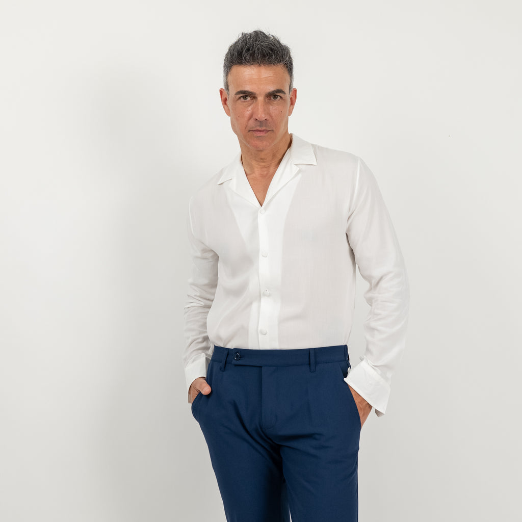 Viscose Shirt with Covered Buttons - White