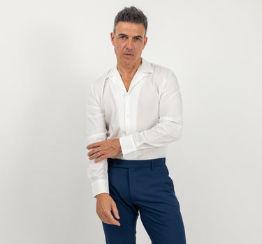 Camicia in viscosa con bottoni ricoperti - Bianco