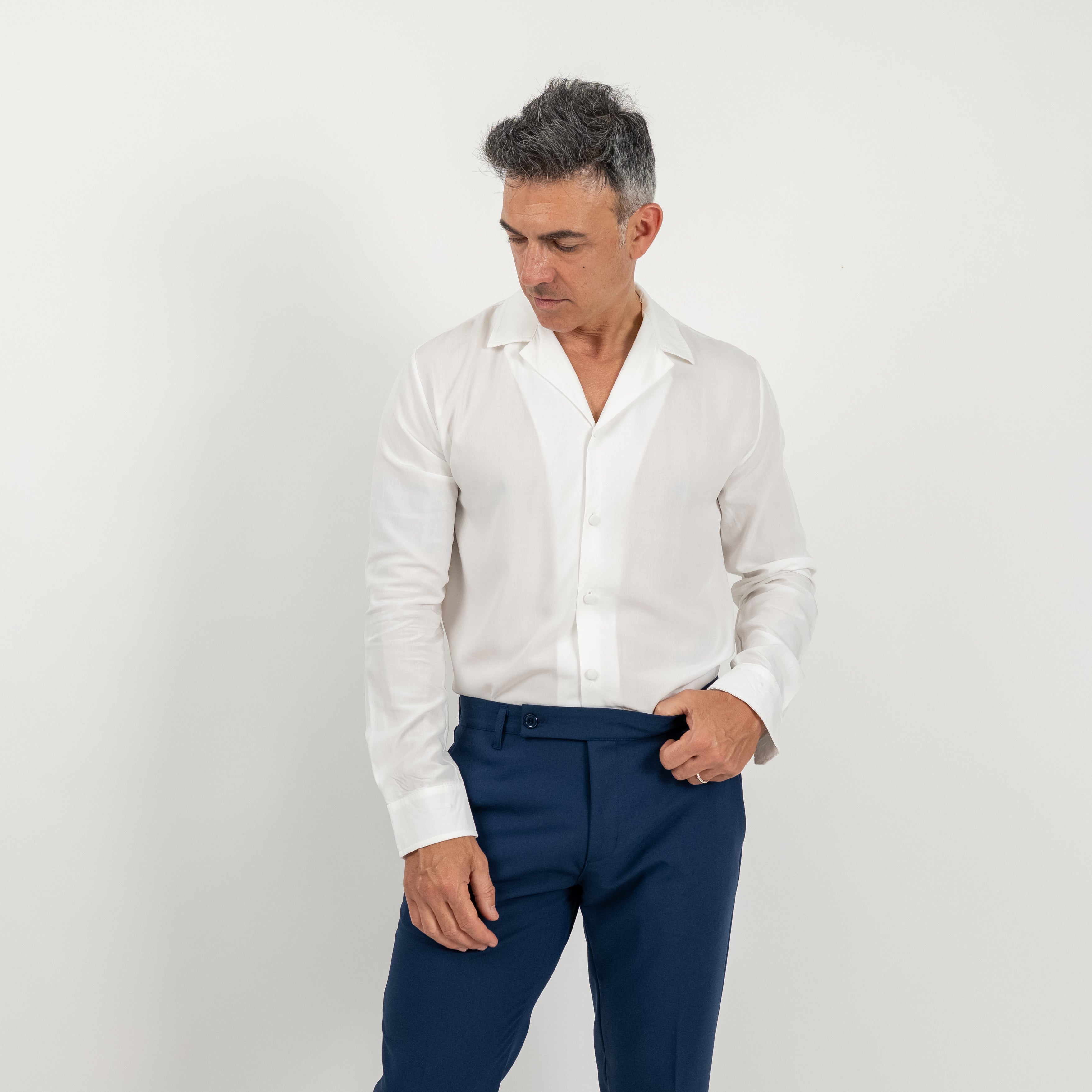 Viscose Shirt with Covered Buttons - White