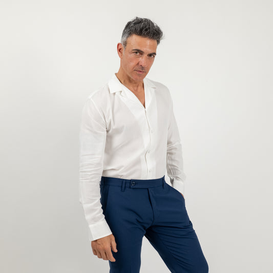 Camicia in viscosa con bottoni ricoperti - Bianco