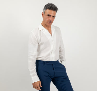 Camicia in viscosa con bottoni ricoperti - Bianco