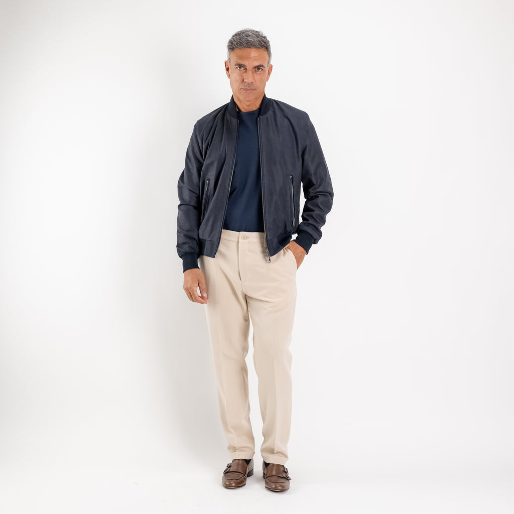 Bomber in Vera Pelle Scamosciata - Blu