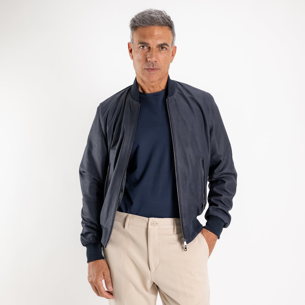 Bomber in Vera Pelle Scamosciata - Blu