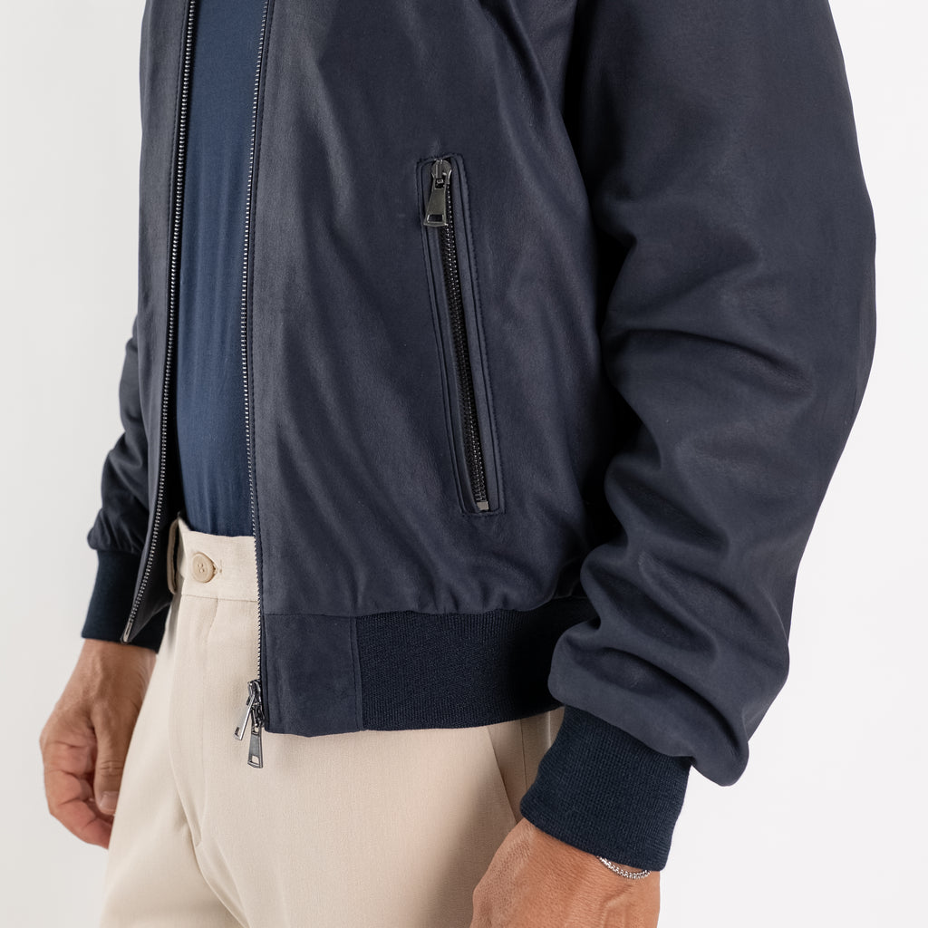 Bomber in Vera Pelle Scamosciata - Blu