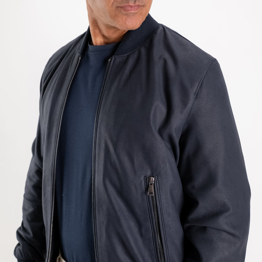 Bomber in Vera Pelle Scamosciata - Blu