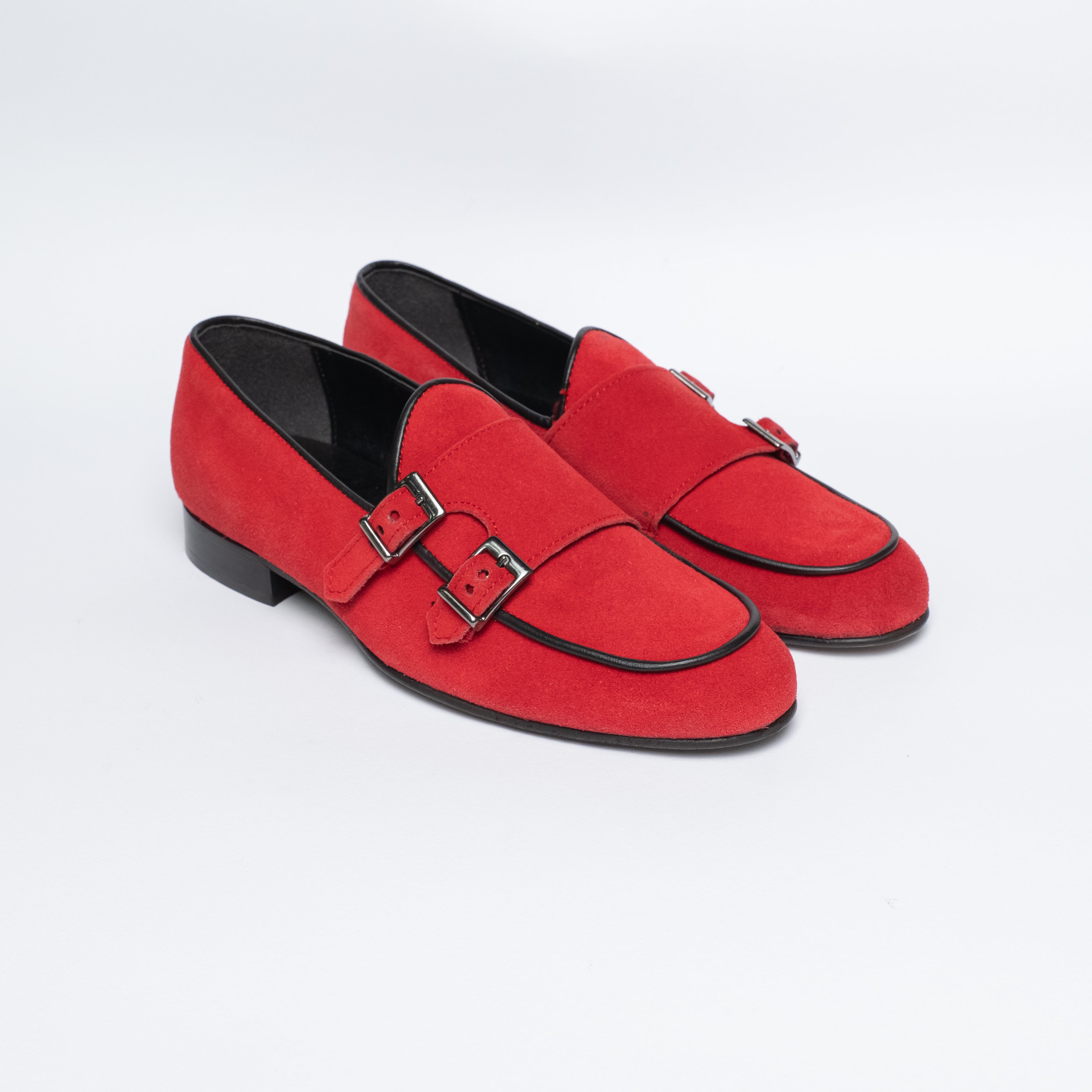 Mocassino Doppia Fibbia in camoscio - Rosso