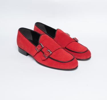 Mocassino Doppia Fibbia in camoscio - Rosso