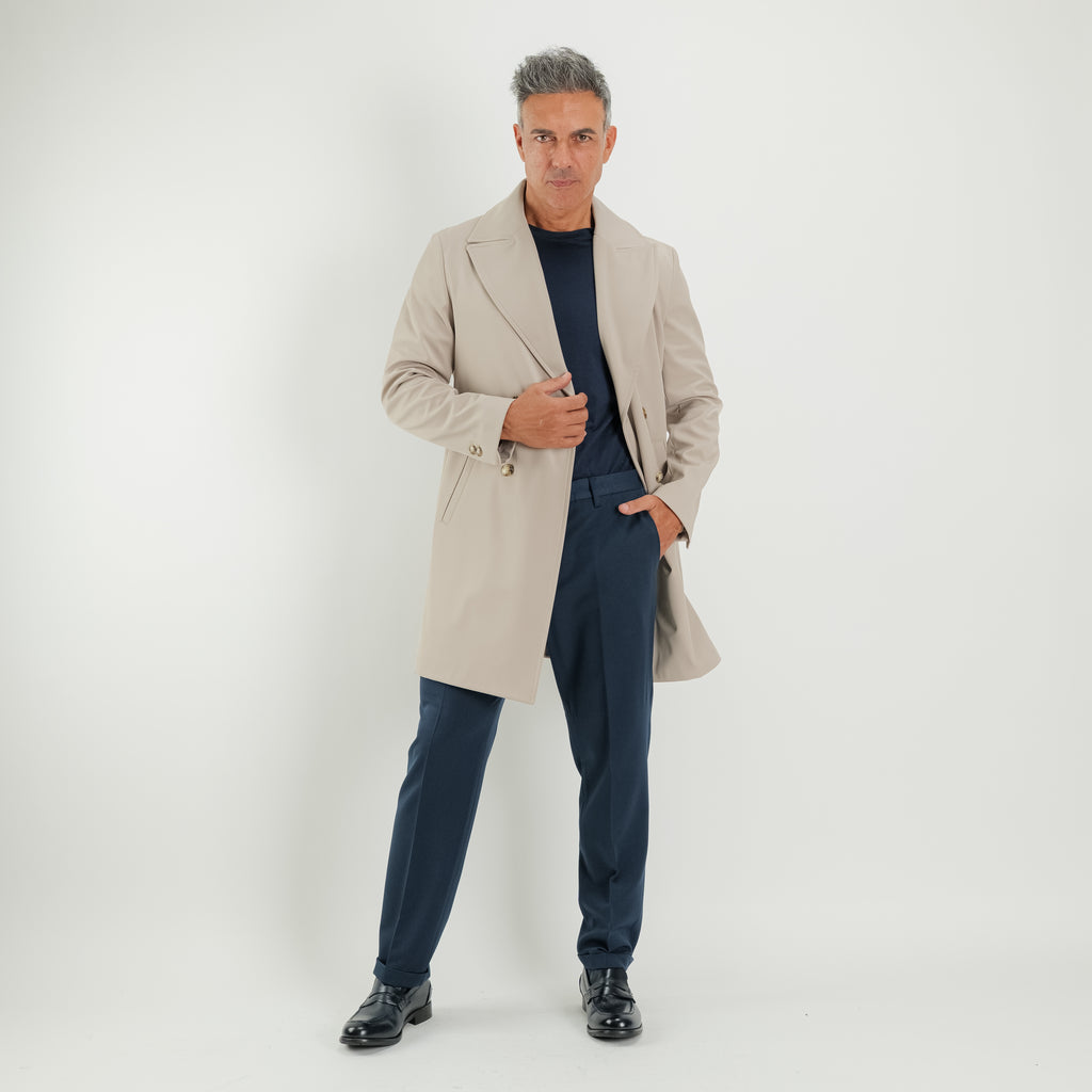 Cappotto Trench Doppiopetto Tecnico - Beige