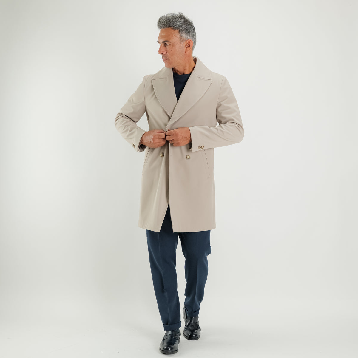 Cappotto Trench Doppiopetto Tecnico - Beige