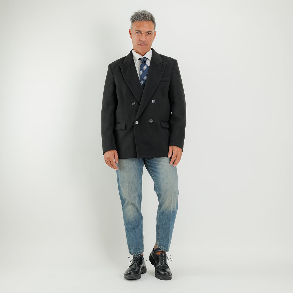 Oversized double-breasted korte jas - Zwart