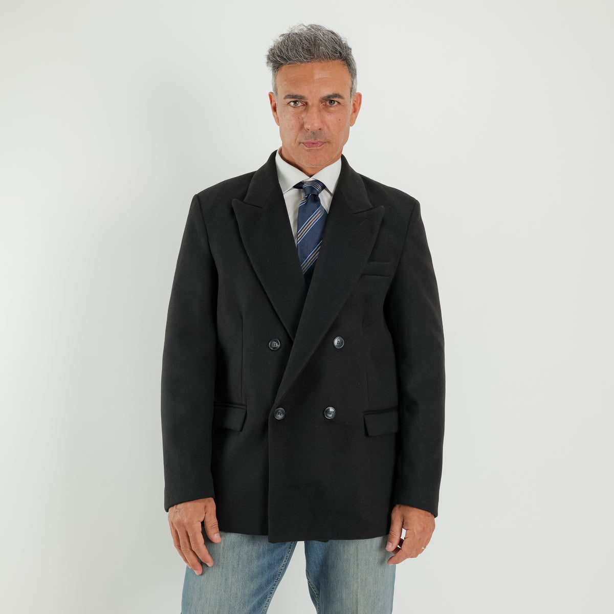 Oversized double-breasted korte jas - Zwart