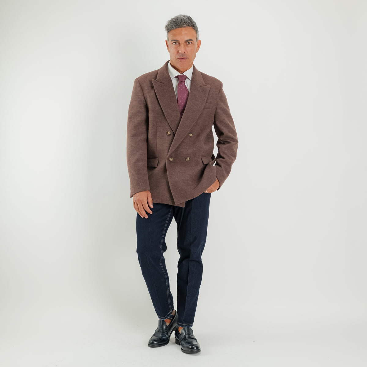 Oversized dubbelrijige korte jas - Donkerbruin