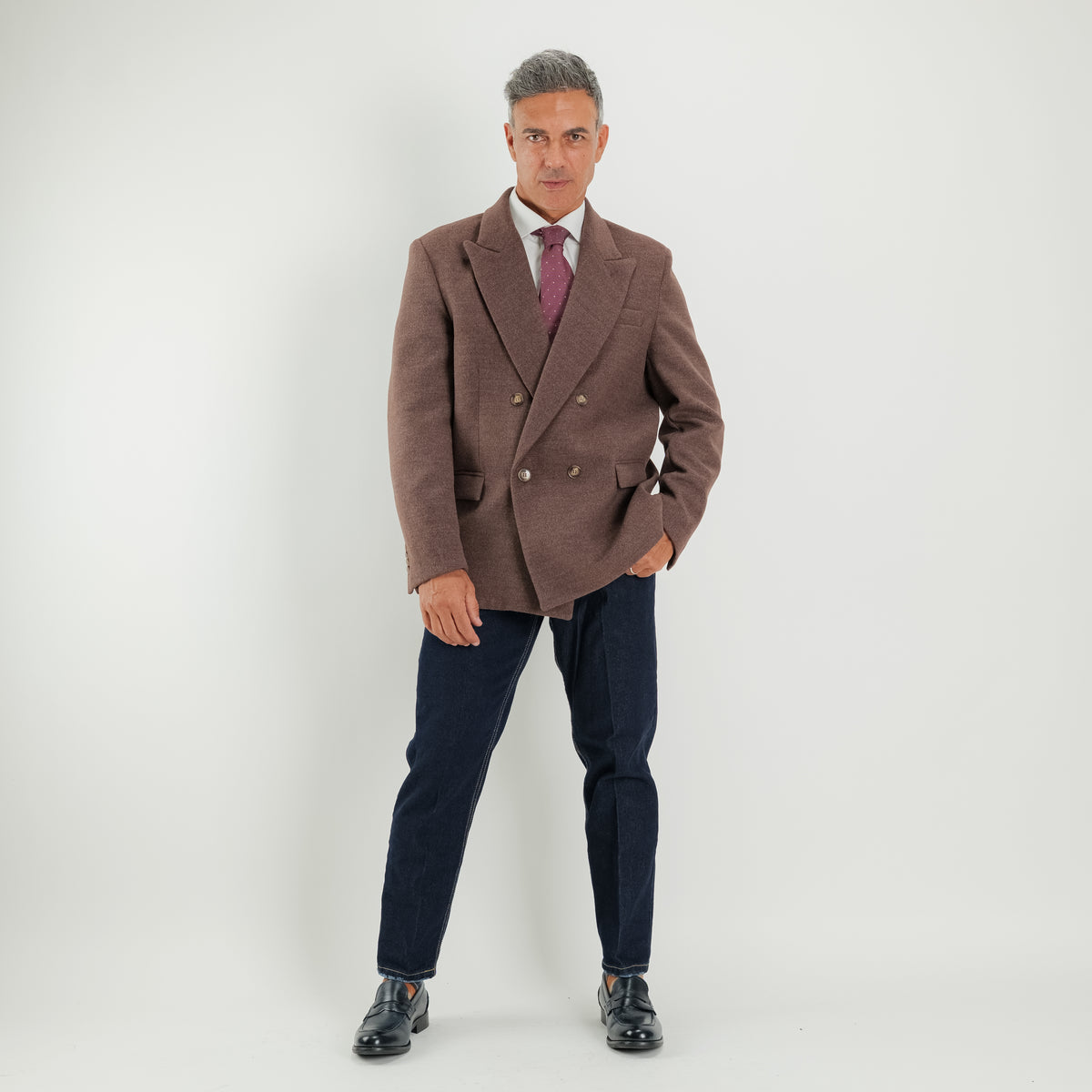 Oversized dubbelrijige korte jas - Donkerbruin