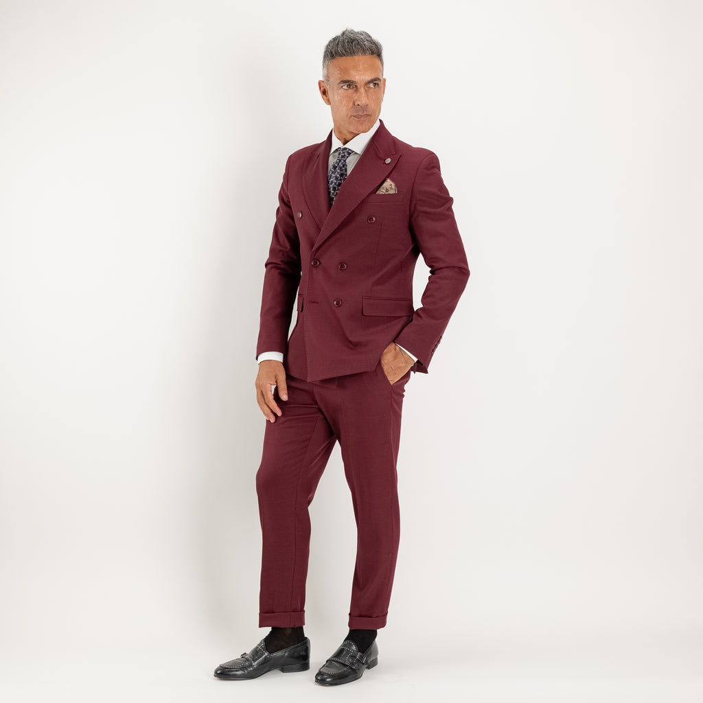 Abito doppio petto con pantalone con fibbia laterale - Prugna