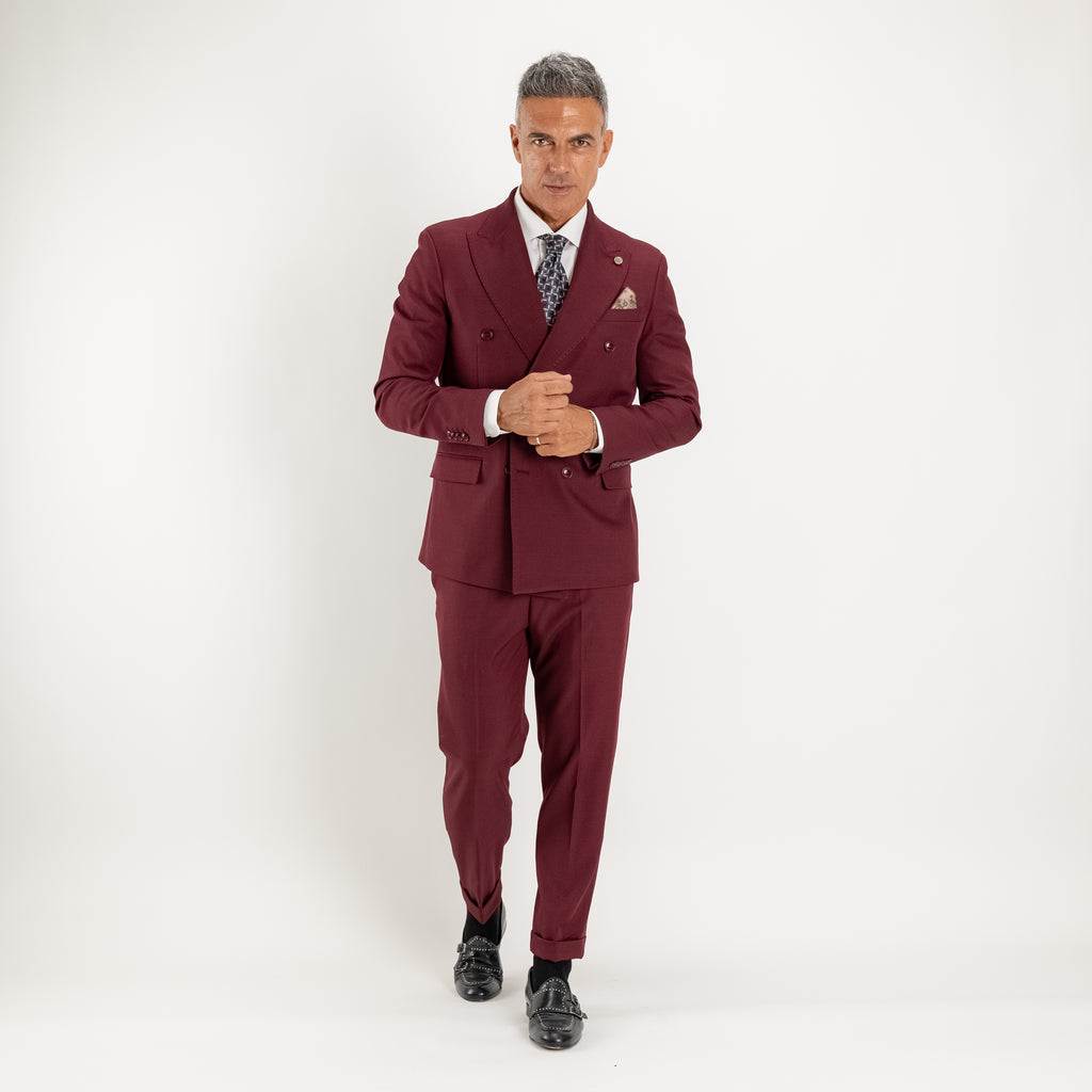 Abito doppio petto con pantalone con fibbia laterale - Prugna