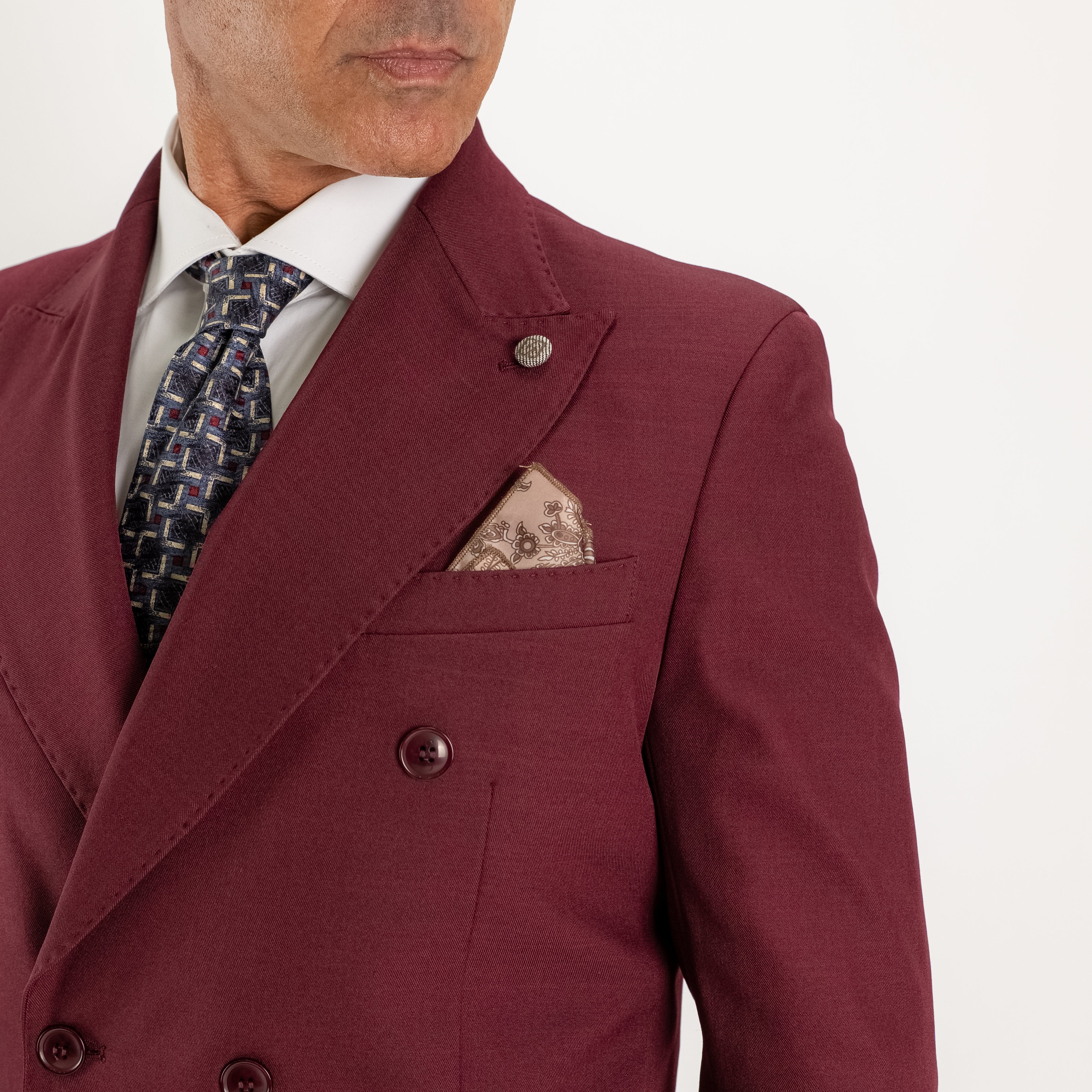 Abito doppio petto con pantalone con fibbia laterale - Prugna