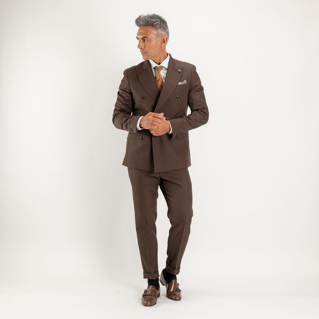 Abito doppio petto con pantalone con fibbia laterale - Moro
