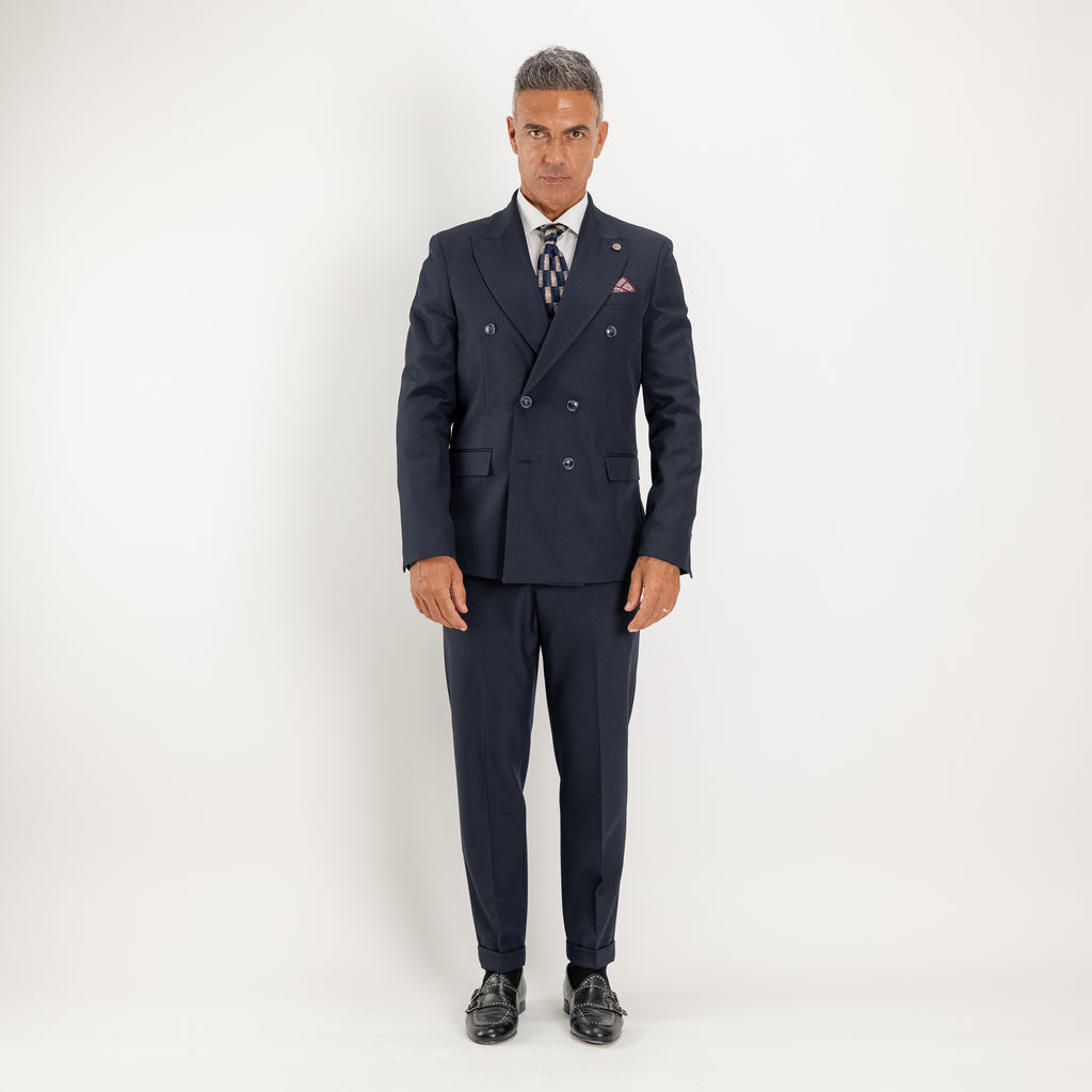 Abito doppio petto con pantalone con fibbia laterale - Blu