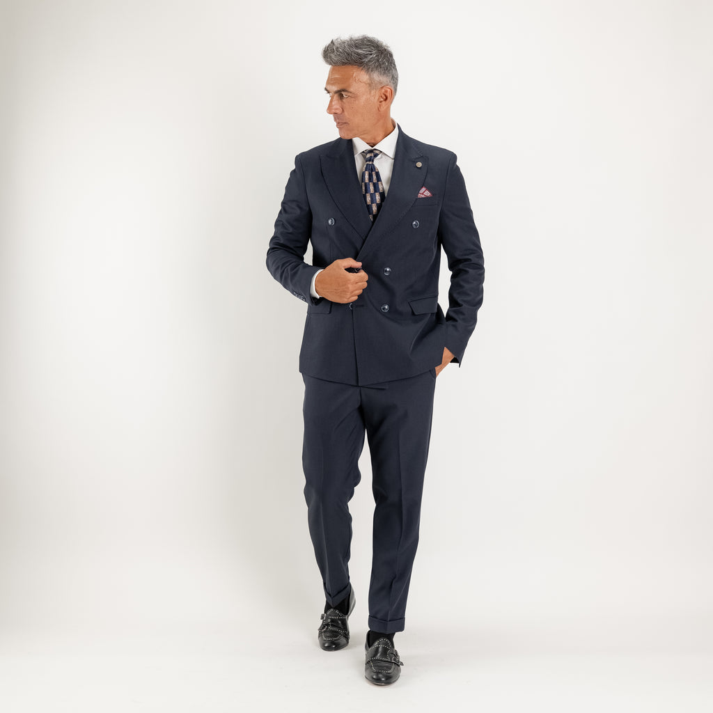 Abito doppio petto con pantalone con fibbia laterale - Blu
