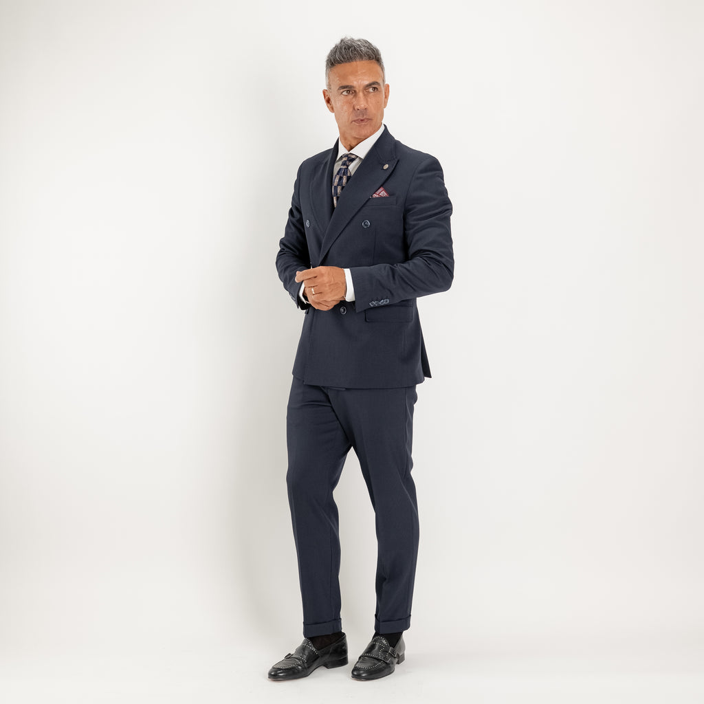 Abito doppio petto con pantalone con fibbia laterale - Blu
