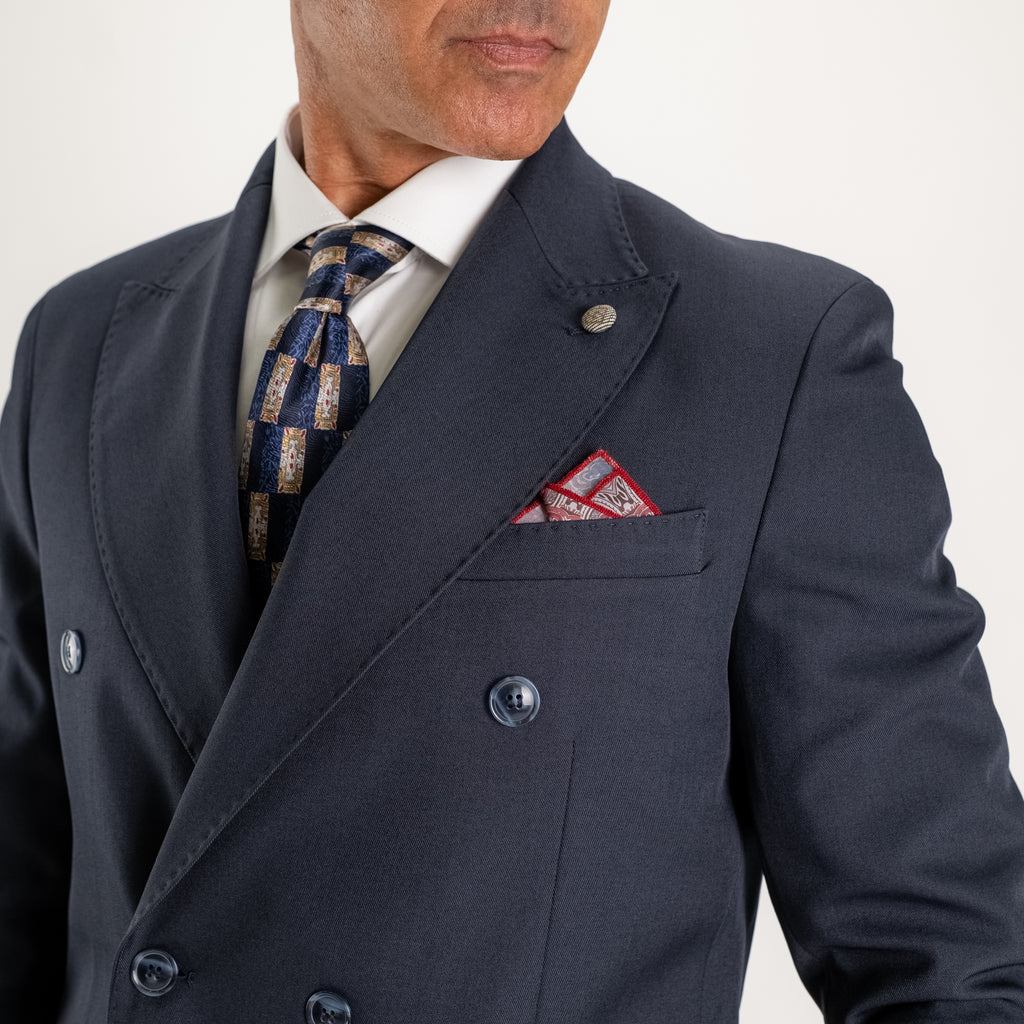 Abito doppio petto con pantalone con fibbia laterale - Blu