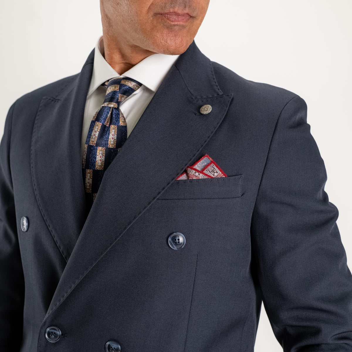 Abito doppio petto con pantalone con fibbia laterale - Blu