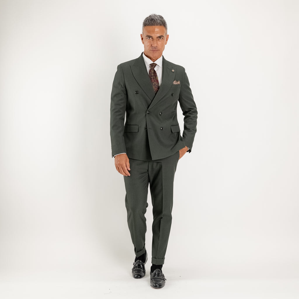 Abito doppio petto con pantalone con fibbia laterale - Verde