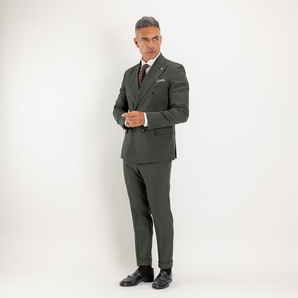 Abito doppio petto con pantalone con fibbia laterale - Verde