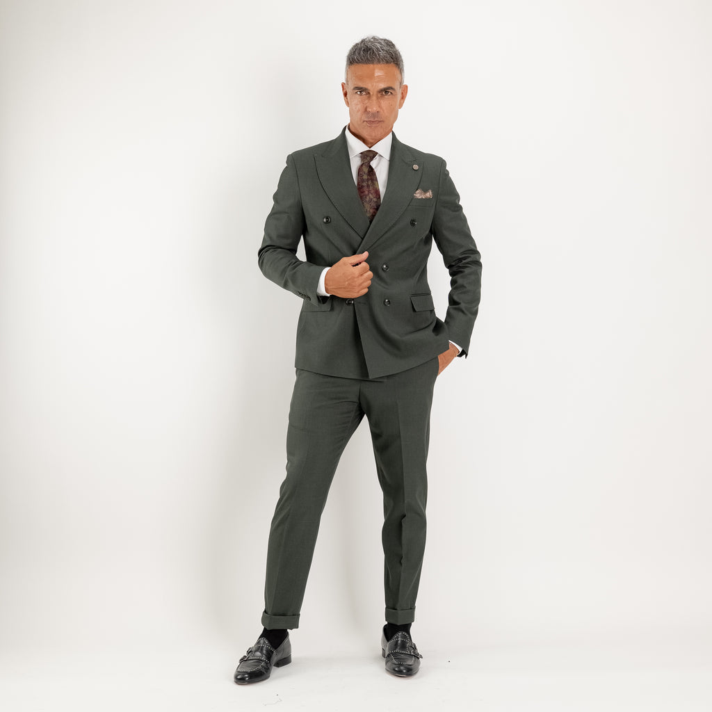 Abito doppio petto con pantalone con fibbia laterale - Verde