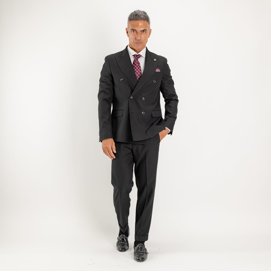Abito doppio petto con pantalone con fibbia laterale - Nero