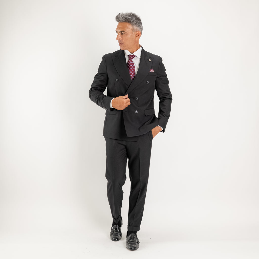 Abito doppio petto con pantalone con fibbia laterale - Nero
