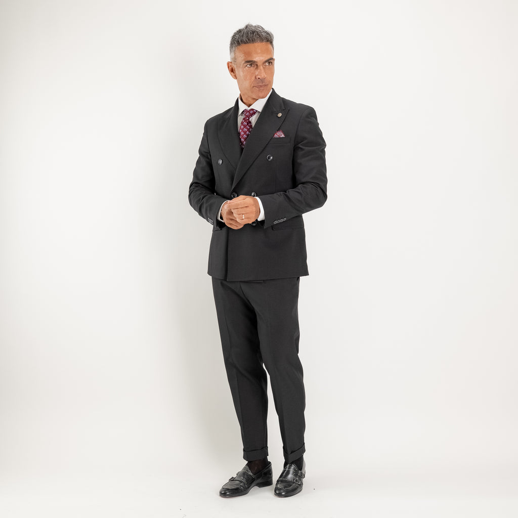 Abito doppio petto con pantalone con fibbia laterale - Nero