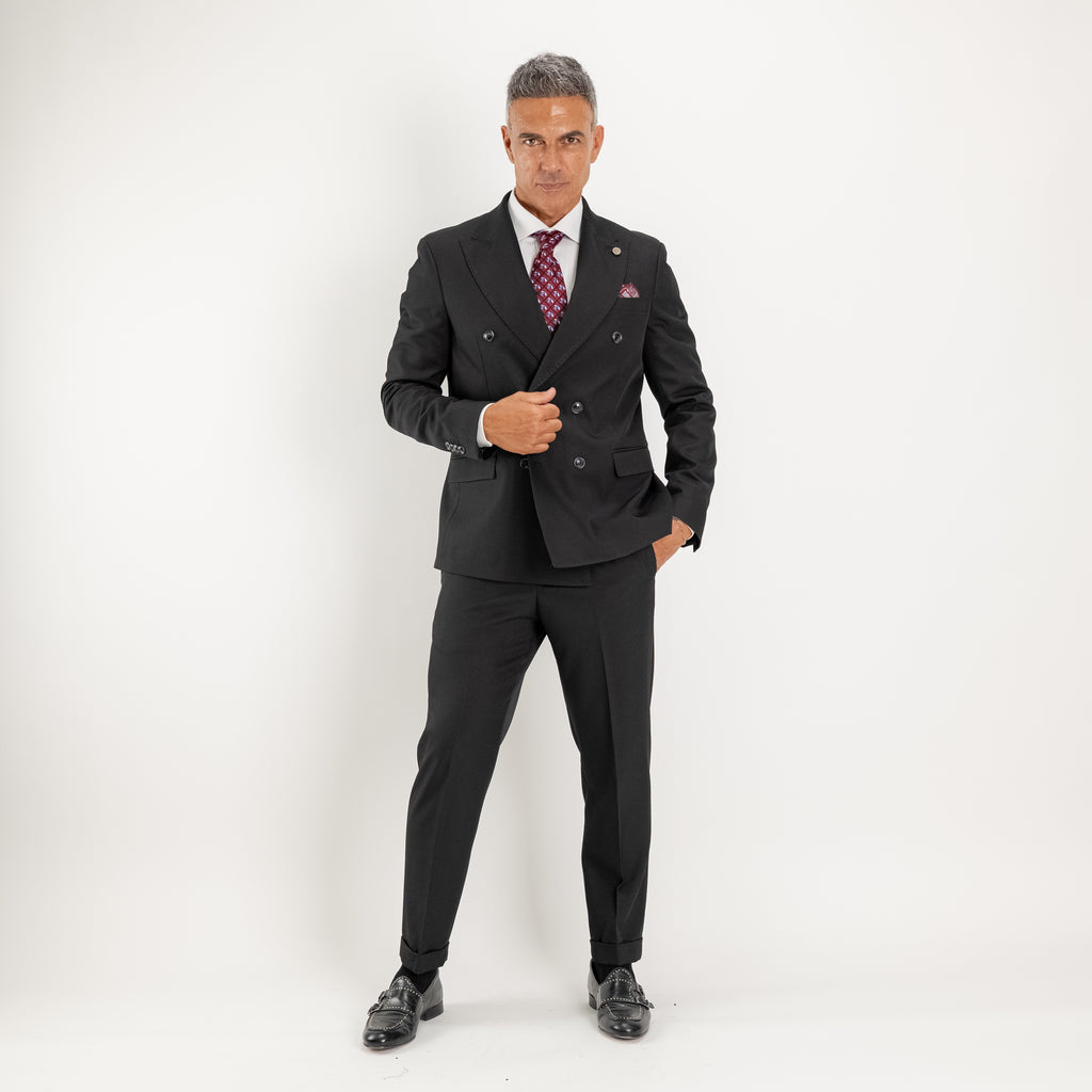 Abito doppio petto con pantalone con fibbia laterale - Nero