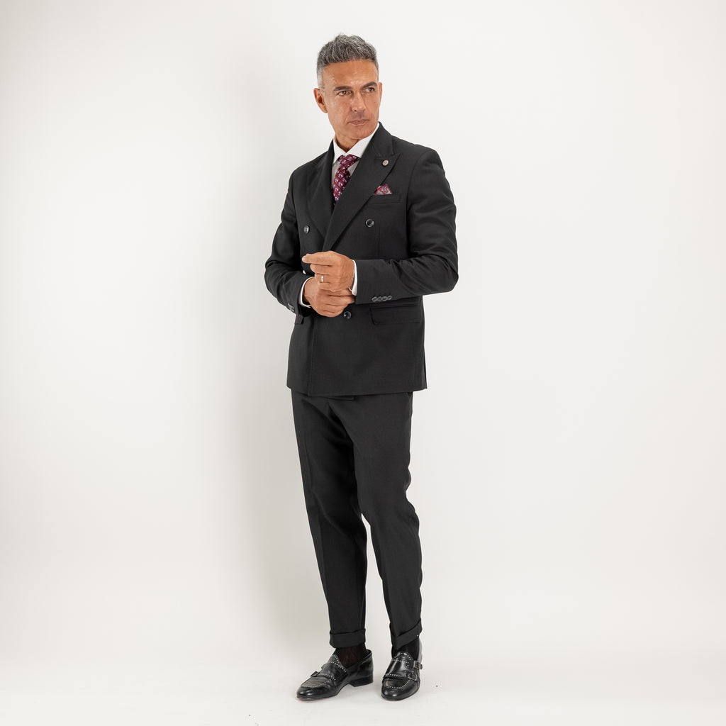Abito doppio petto con pantalone con fibbia laterale - Nero