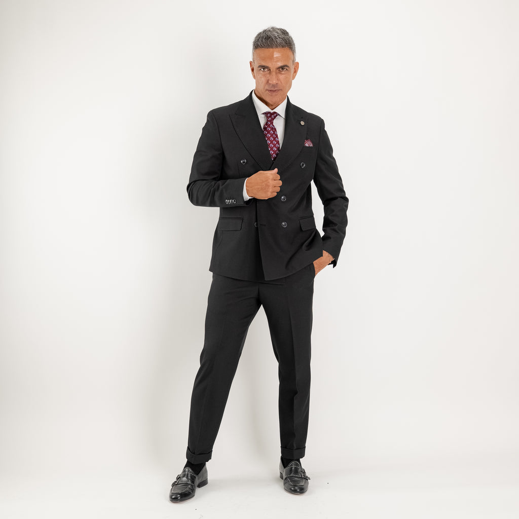 Abito doppio petto con pantalone con fibbia laterale - Nero