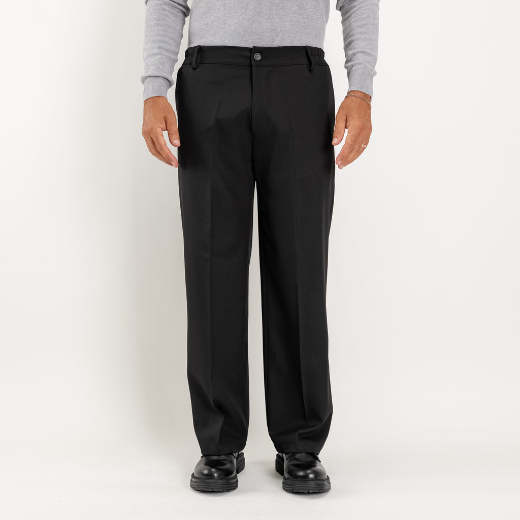 Pantalone palazzo taglio dritto con molla sul retro - Nero