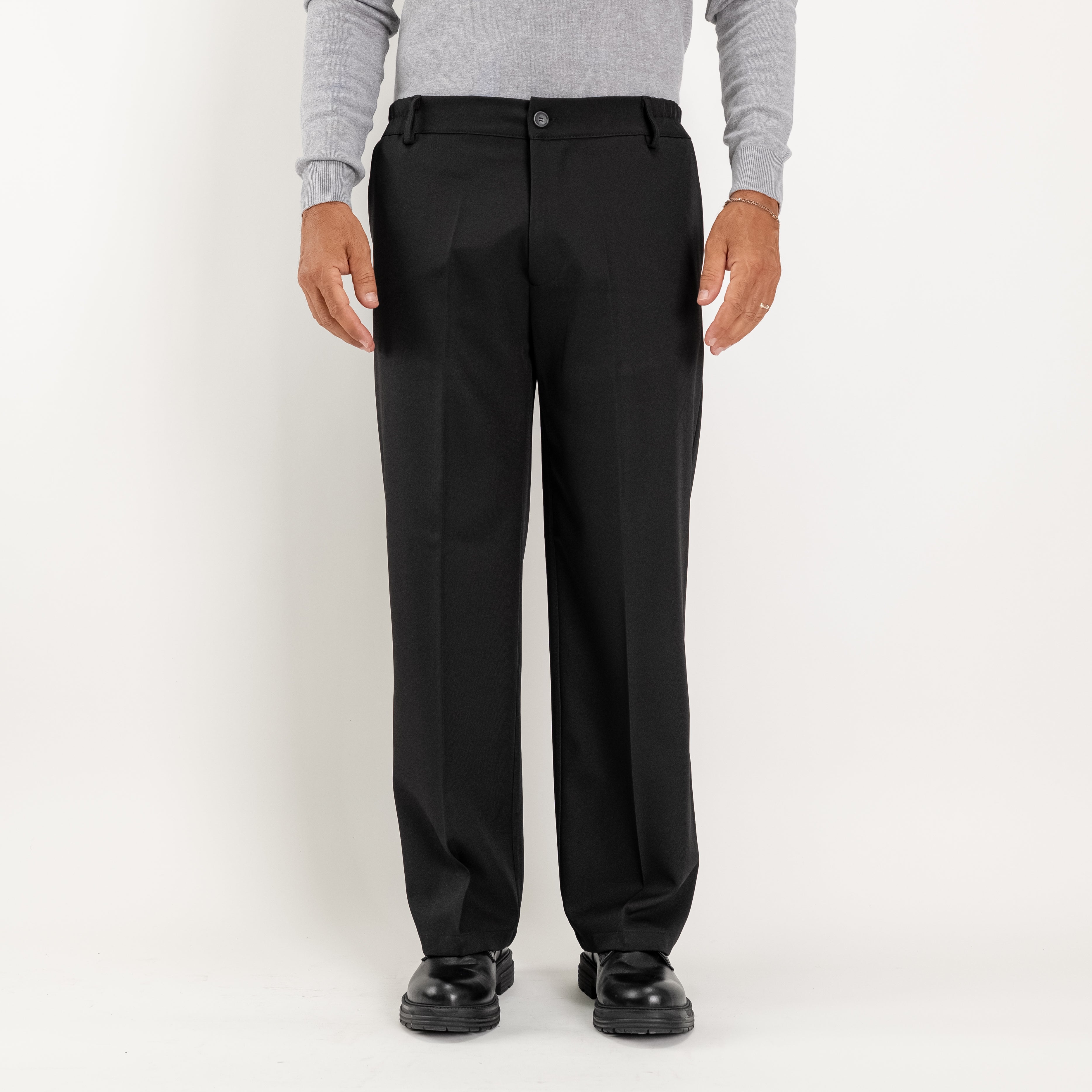 Pantalone palazzo taglio dritto con molla sul retro - Nero